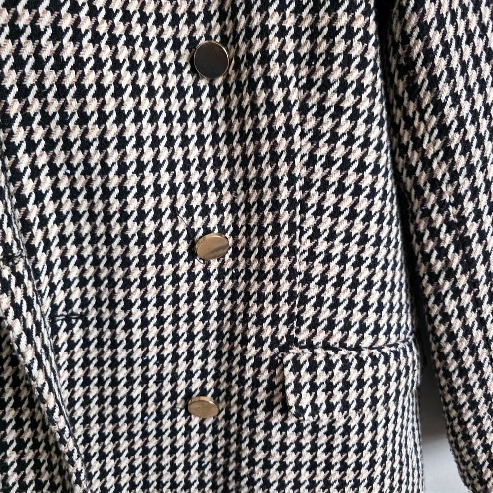 Defacto Houndstooth Black Tan Oversized Fit Tweed Blazer Sz 36 Double Breast - Picture 2 of 8